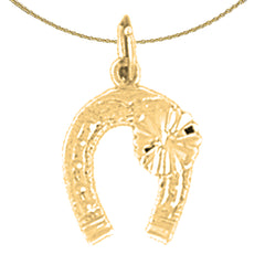 14K or 18K Gold Horseshoe With Clover, Shamrock Pendant