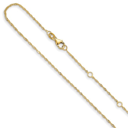10K Yellow Gold 1.25mm Singapore 1in+1in Adjustable Chain