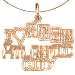 Colgante I Love Atlantic City de oro de 14 quilates o 18 quilates