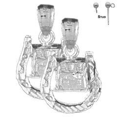 Sterling Silver 20mm Horseshoe With Slot Machine Earrings (White or Yellow Gold Plated)