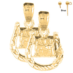 Sterling Silver 20mm Horseshoe With Slot Machine Earrings (White or Yellow Gold Plated)