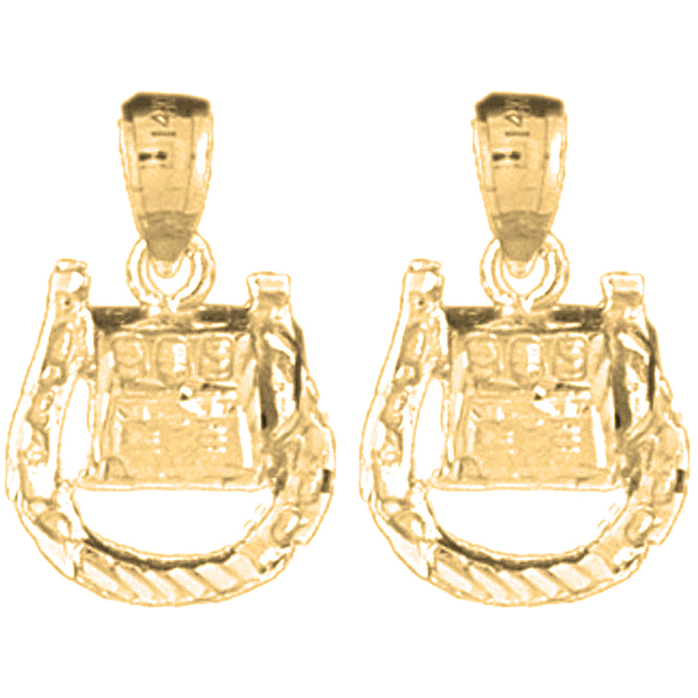 Yellow Gold-plated Silver 20mm Horseshoe With Slot Machine Earrings