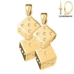 Sterling Silver 33mm Dice Earrings (White or Yellow Gold Plated)