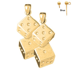 Pendientes de dados de oro de 14 quilates o 18 quilates de 33 mm