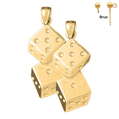 Sterling Silver 33mm Dice Earrings (White or Yellow Gold Plated)