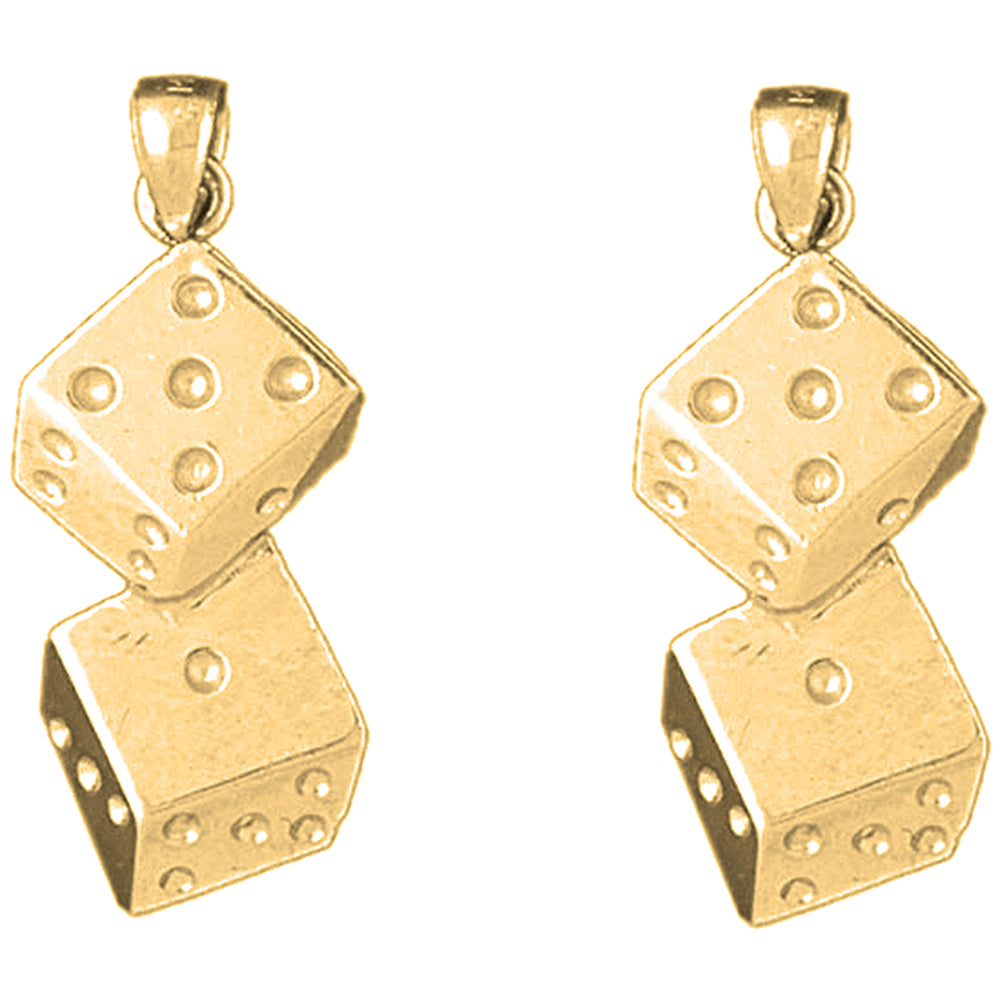 Yellow Gold-plated Silver 33mm Dice Earrings