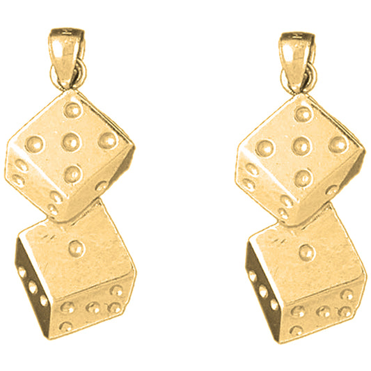 Yellow Gold-plated Silver 33mm Dice Earrings