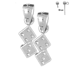 Sterling Silver 15mm Dice Earrings (White or Yellow Gold Plated)