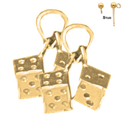 Sterling Silver 14mm Dice Earrings (White or Yellow Gold Plated)