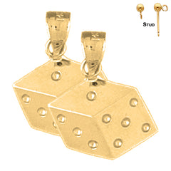Sterling Silver 20mm Dice Earrings (White or Yellow Gold Plated)