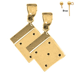 Sterling Silver 23mm Dice Earrings (White or Yellow Gold Plated)