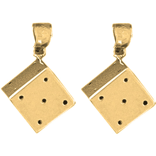 Yellow Gold-plated Silver 23mm Dice Earrings