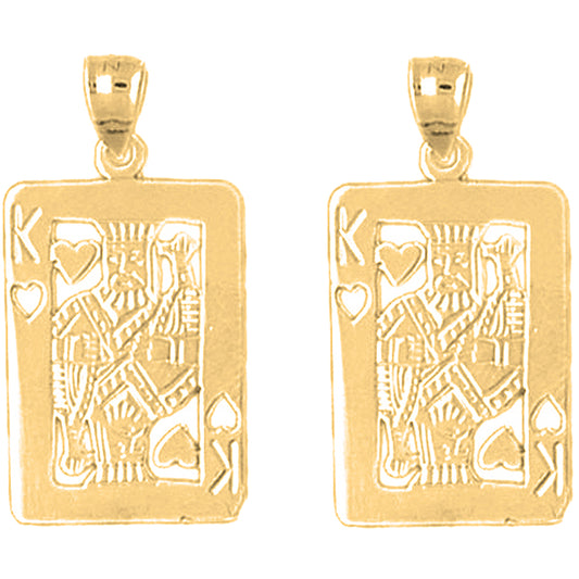 Yellow Gold-plated Silver 29mm King Of Hearts Playing Card Earrings