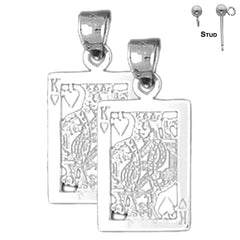 Sterling Silver 24mm Playing Cards, King Of Hearts Earrings (White or Yellow Gold Plated)