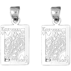 Sterling Silver 24mm Playing Cards, King Of Hearts Earrings