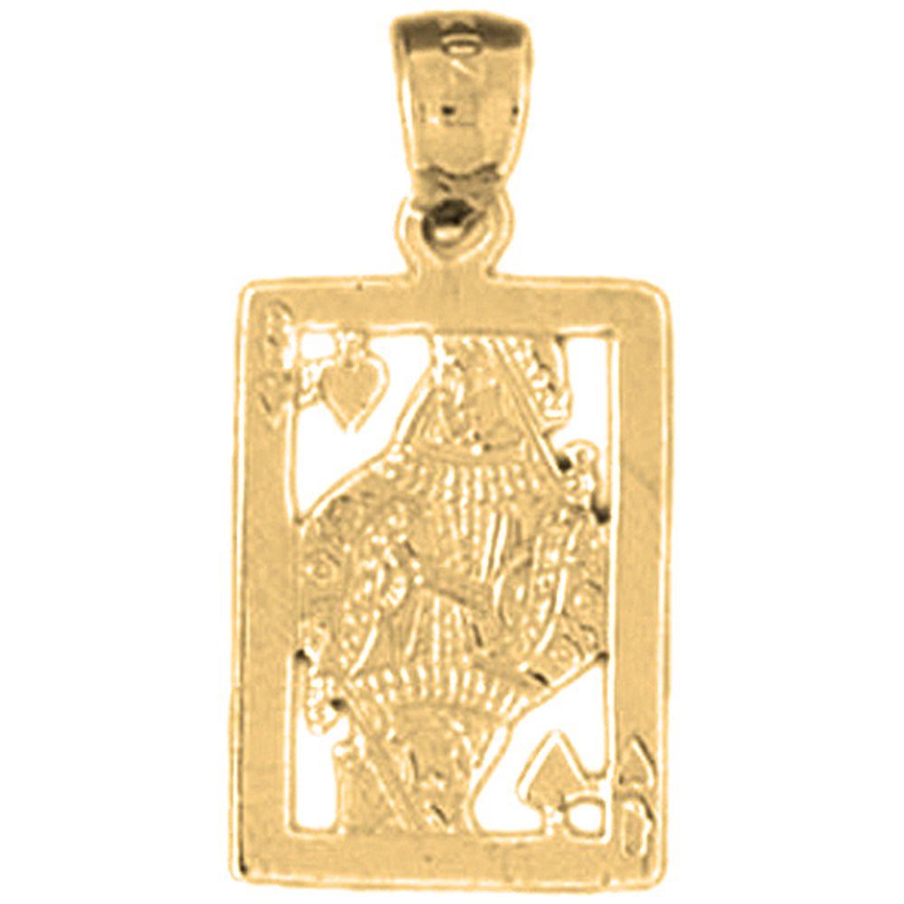 14K or 18K Gold Playing Cards, Queen Of Hearts Pendant