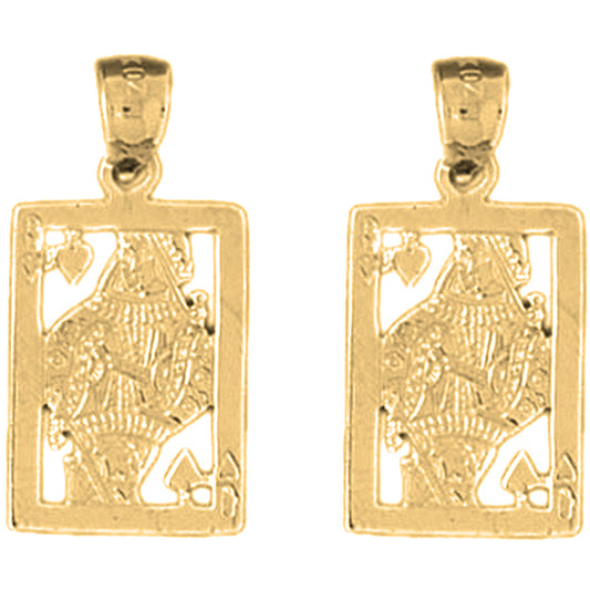 Yellow Gold-plated Silver 24mm Playing Cards, Queen Of Hearts Earrings