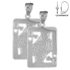 Sterling Silver 29mm Playing Cards, Queen Of Hearts Earrings (White or Yellow Gold Plated)