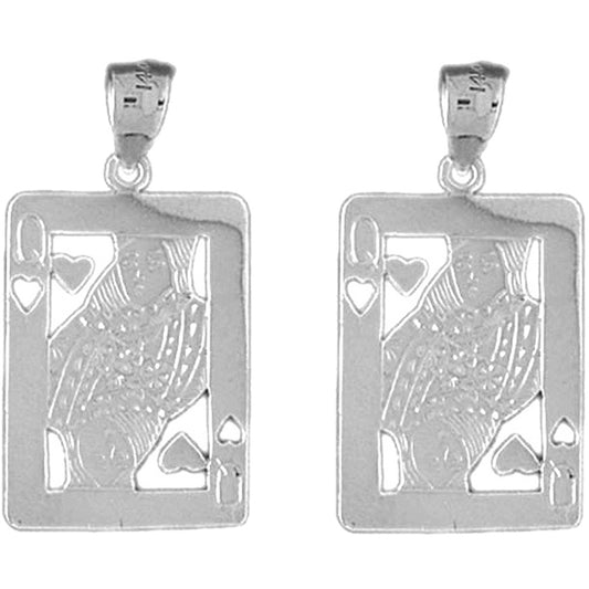 Sterling Silver 29mm Playing Cards, Queen Of Hearts Earrings