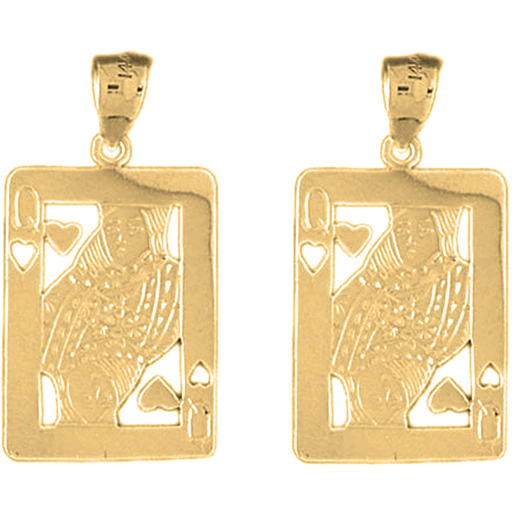 Yellow Gold-plated Silver 29mm Playing Cards, Queen Of Hearts Earrings