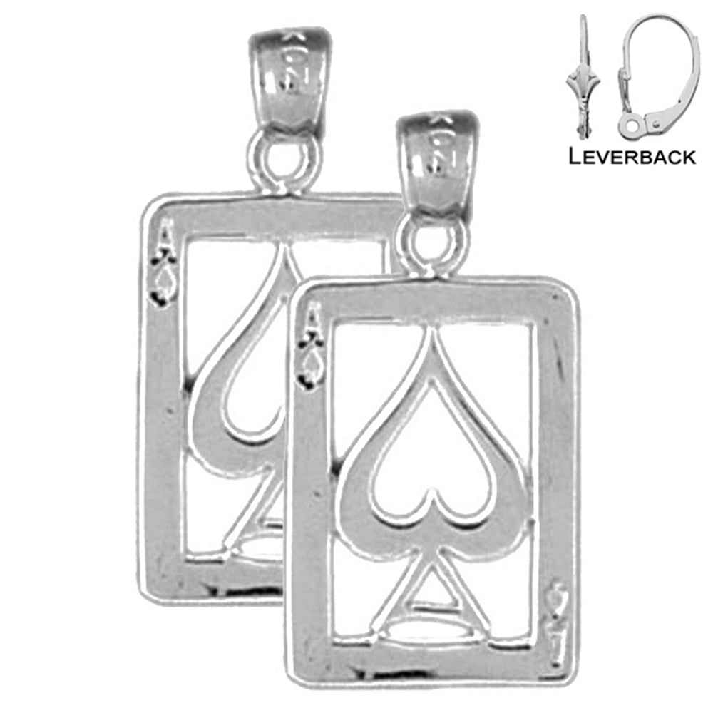 Sterling Silver 24mm Playing Cards, Ace Of Spades Earrings (White or Yellow Gold Plated)
