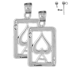 Sterling Silver 24mm Playing Cards, Ace Of Spades Earrings (White or Yellow Gold Plated)