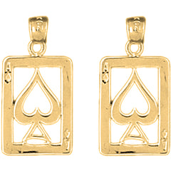 Yellow Gold-plated Silver 24mm Playing Cards, Ace Of Spades Earrings