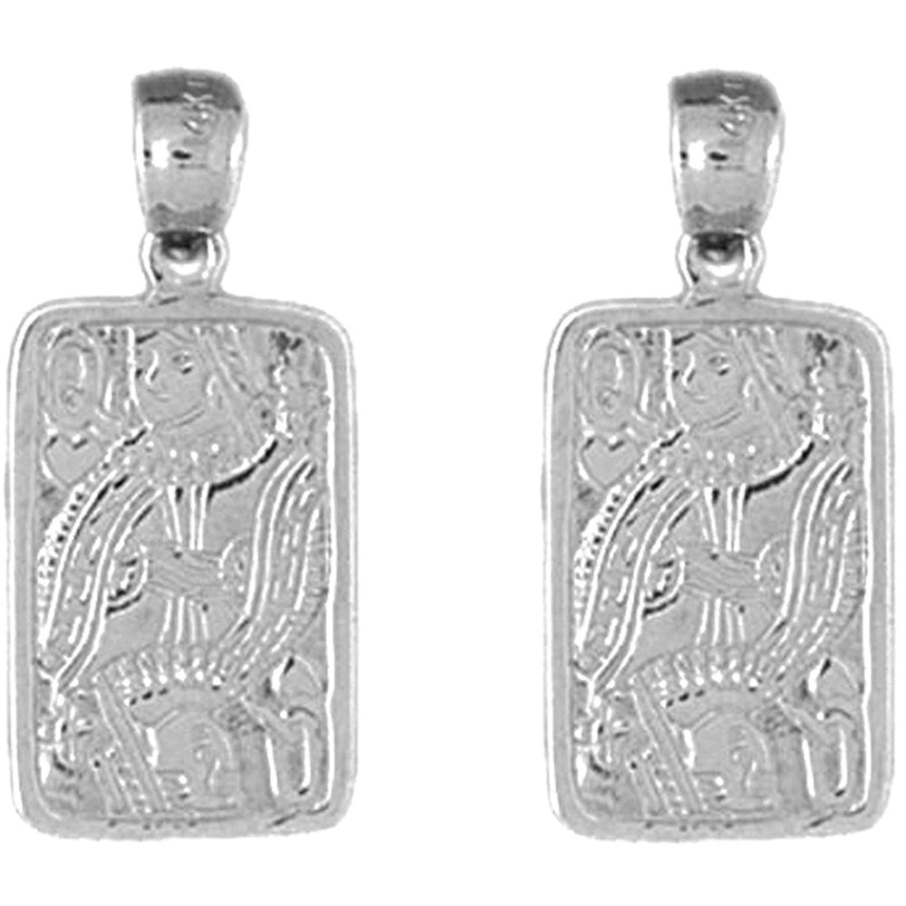 Sterling Silver 24mm Playing Cards, Queen Of Hearts Earrings