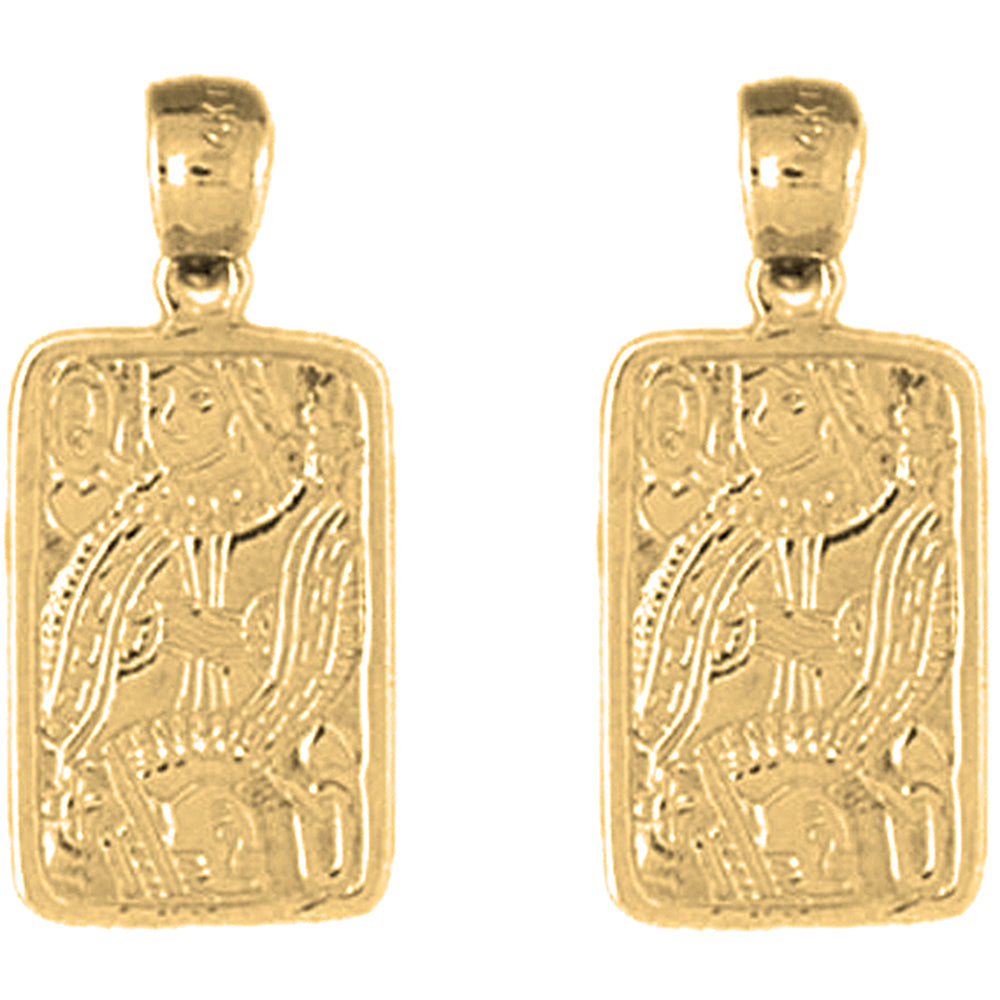 Yellow Gold-plated Silver 24mm Playing Cards, Queen Of Hearts Earrings