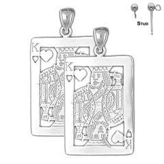 Sterling Silver 44mm Playing Cards, King Of Hearts Earrings (White or Yellow Gold Plated)