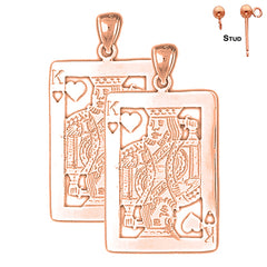 Naipes de oro de 14K o 18K de 44 mm, pendientes King Of Hearts