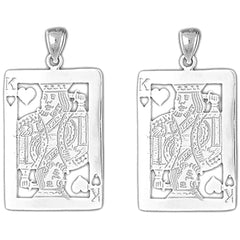 Sterling Silver 44mm Playing Cards, King Of Hearts Earrings