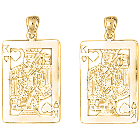 Yellow Gold-plated Silver 44mm Playing Cards, King Of Hearts Earrings