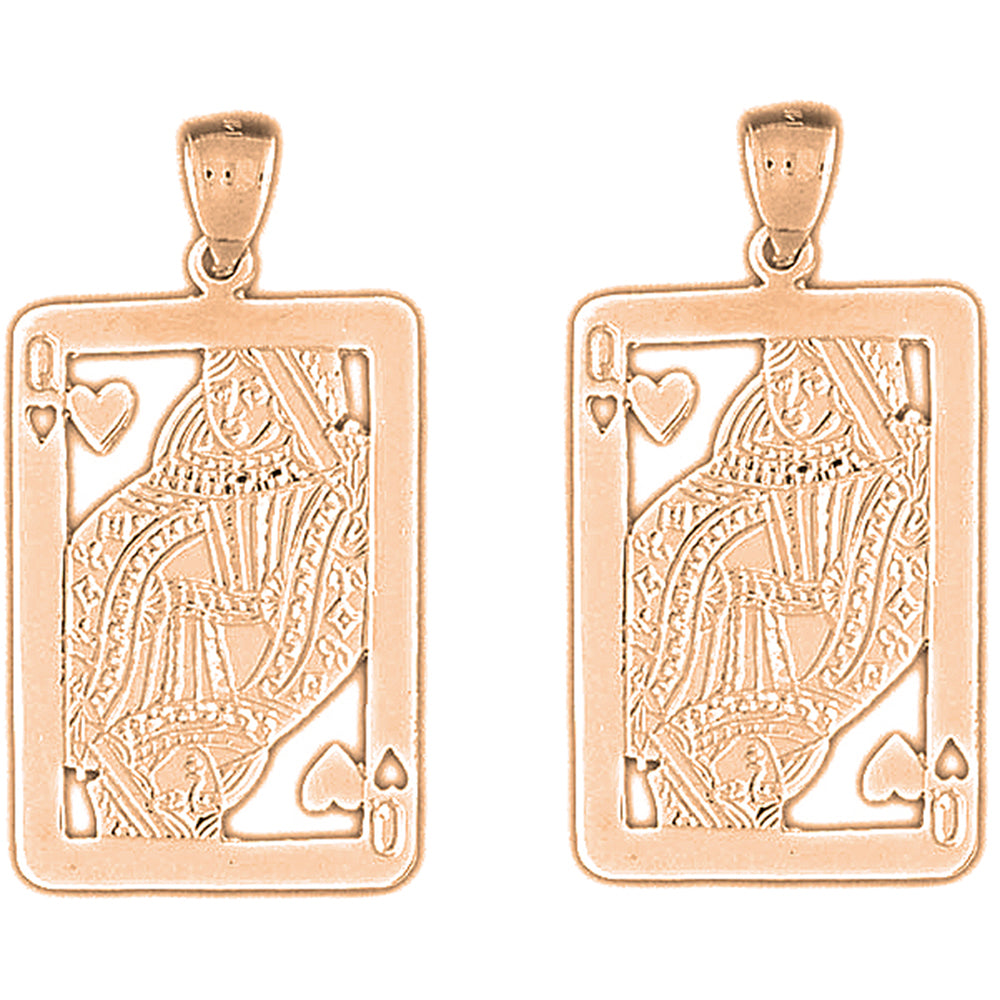 14K or 18K Gold 45mm Playing Cards, Queen Of Hearts Earrings