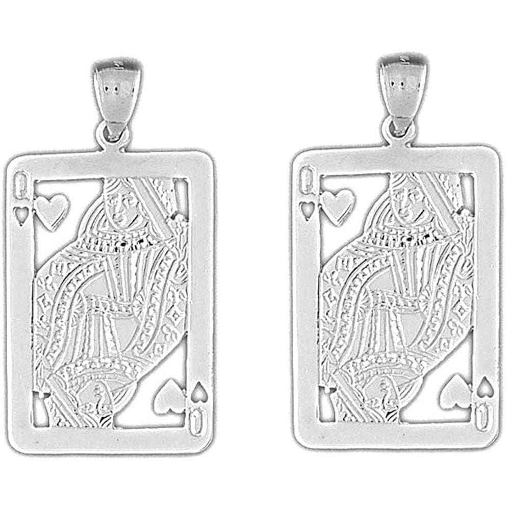 Sterling Silver 45mm Playing Cards, Queen Of Hearts Earrings