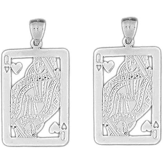 Sterling Silver 45mm Playing Cards, Queen Of Hearts Earrings