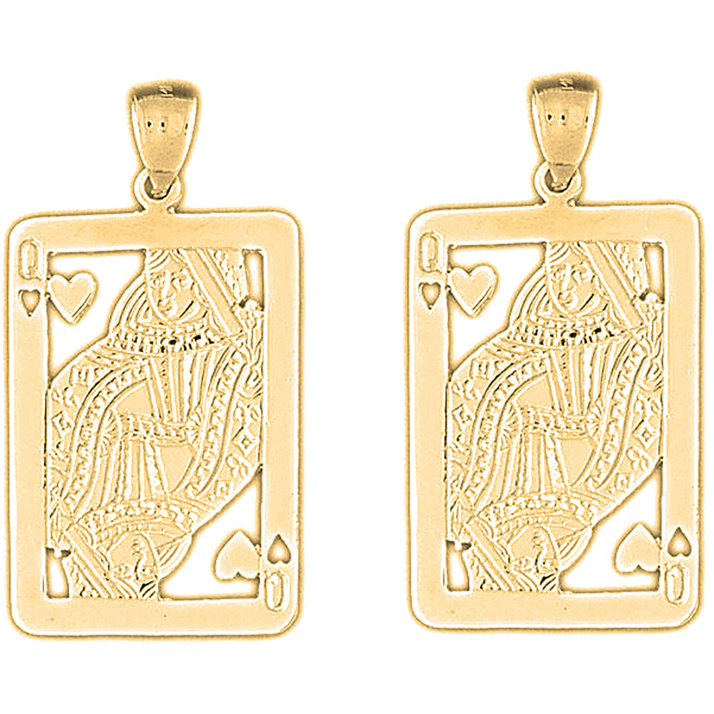 Yellow Gold-plated Silver 45mm Playing Cards, Queen Of Hearts Earrings