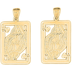 14K or 18K Gold 45mm Playing Cards, Queen Of Hearts Earrings