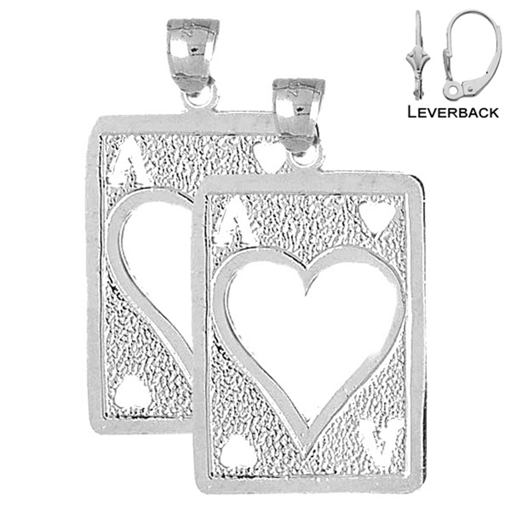 Sterling Silver 42mm Playing Cards, Ace Of Hearts Earrings (White or Yellow Gold Plated)