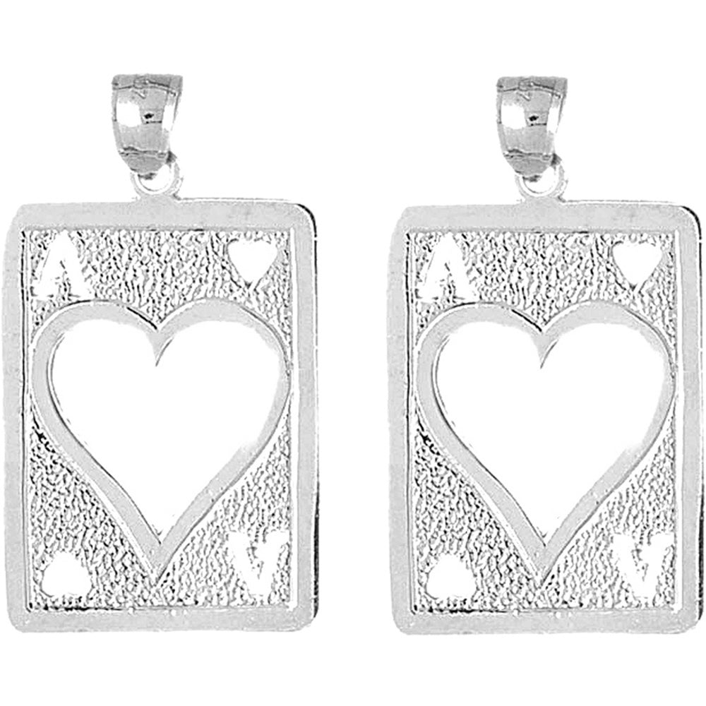 Sterling Silver 42mm Playing Cards, Ace Of Hearts Earrings