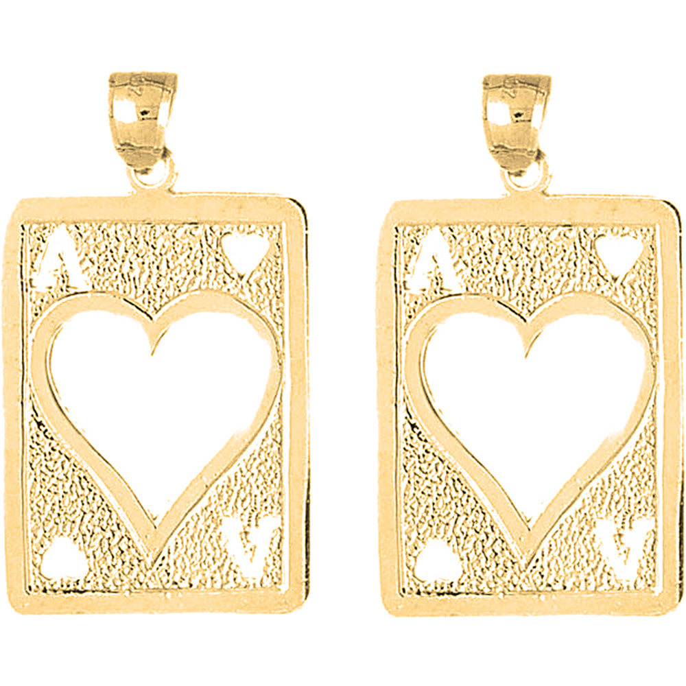 Yellow Gold-plated Silver 42mm Playing Cards, Ace Of Hearts Earrings