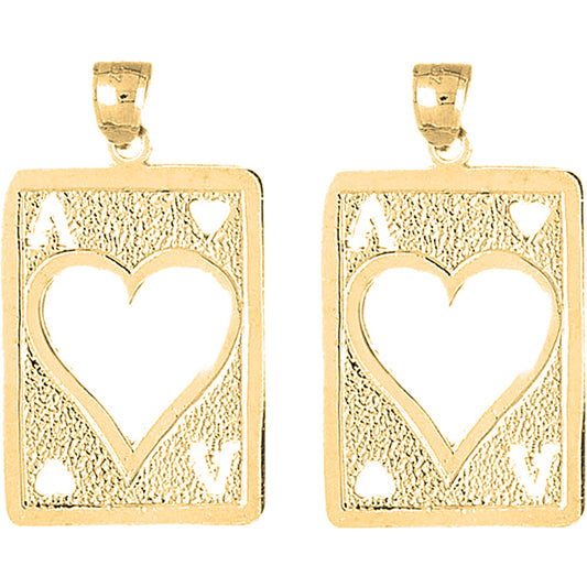 Yellow Gold-plated Silver 42mm Playing Cards, Ace Of Hearts Earrings