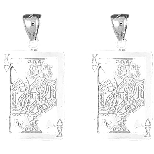 Sterling Silver 34mm Playing Cards, King Of Hearts Earrings