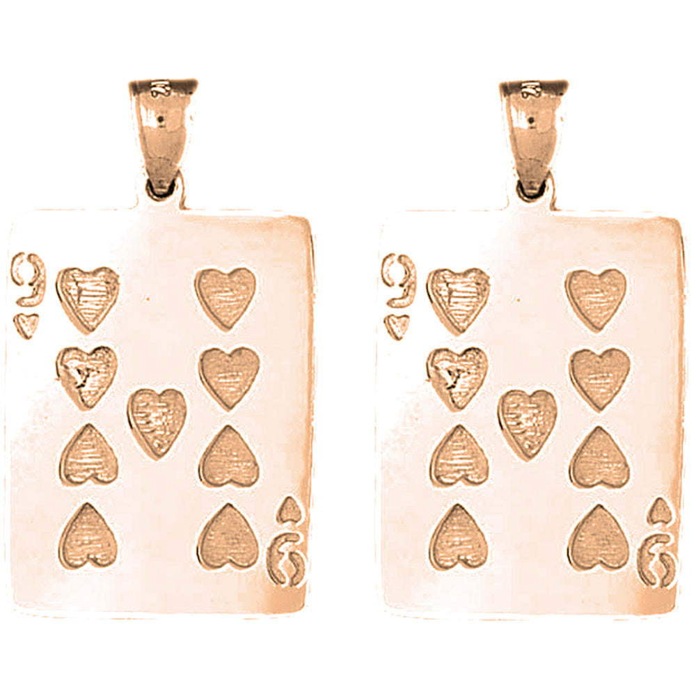 14K or 18K Gold 37mm Playing Cards, Nine Of Hearts Earrings