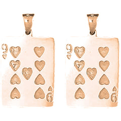 14K or 18K Gold 37mm Playing Cards, Nine Of Hearts Earrings