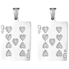 14K or 18K Gold 37mm Playing Cards, Nine Of Hearts Earrings