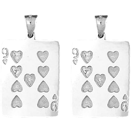 Sterling Silver 37mm Playing Cards, Nine Of Hearts Earrings