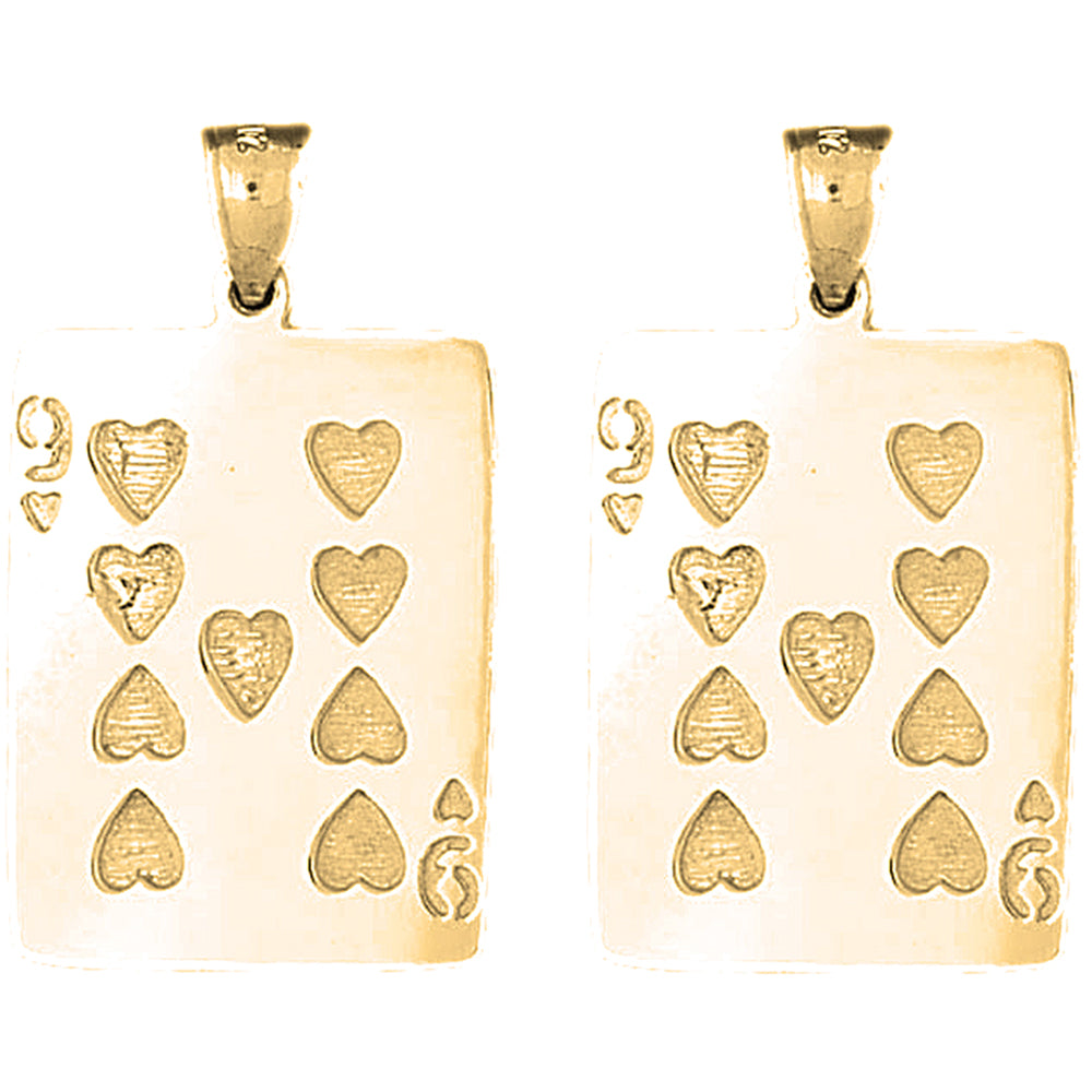 Yellow Gold-plated Silver 37mm Playing Cards, Nine Of Hearts Earrings