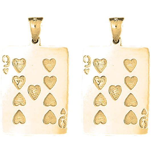 14K or 18K Gold 37mm Playing Cards, Nine Of Hearts Earrings