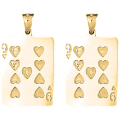 14K or 18K Gold 37mm Playing Cards, Nine Of Hearts Earrings